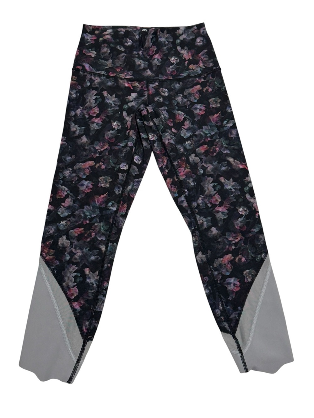 Lululemon Wunder Under Crop High-Rise leggings black purple floral 23" size 6 - Picture 3 of 8